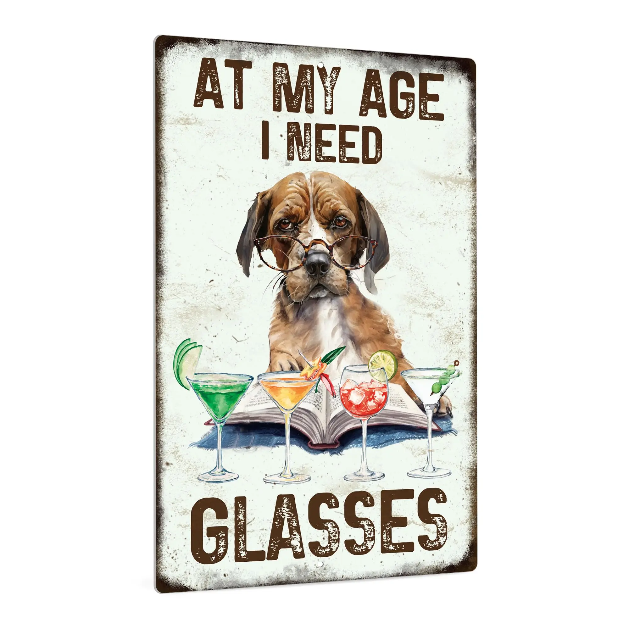 Putuo Decor 1pc Drink Vintage Metal Tin Sign, At My Age I Need Glasses, Wall Art Decor for Home Bar Pub Club, 7.8 X 11.8 Inches