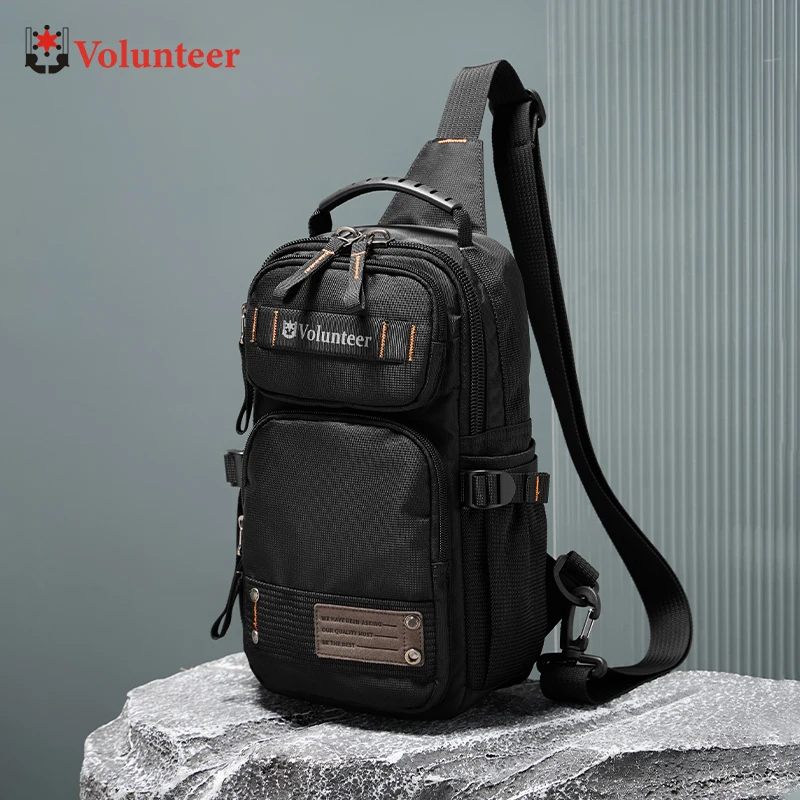 VOLUNTEER Men's Cycling Chest Bag Oxford Multi-Pocket Large Capacity Waterproof Casual Sporty Durable Crossbody Bags Man 1835-04