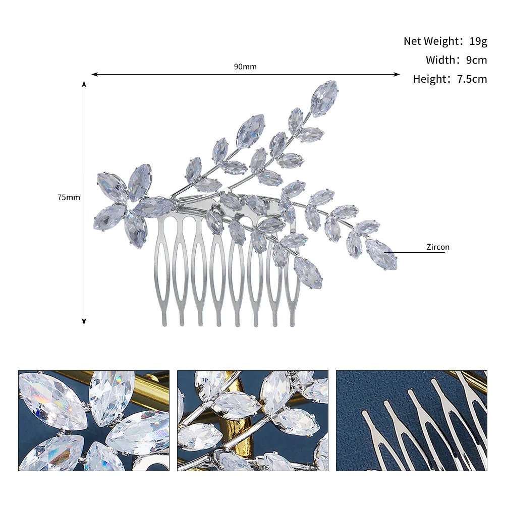 Mode Zirkonia Haarkamm Braut Hochzeit Haar Ornament Mori einfache Pony Einsatz Kamm weibliche Fledermaus Mizwa Party Platte Haar – Detail 11