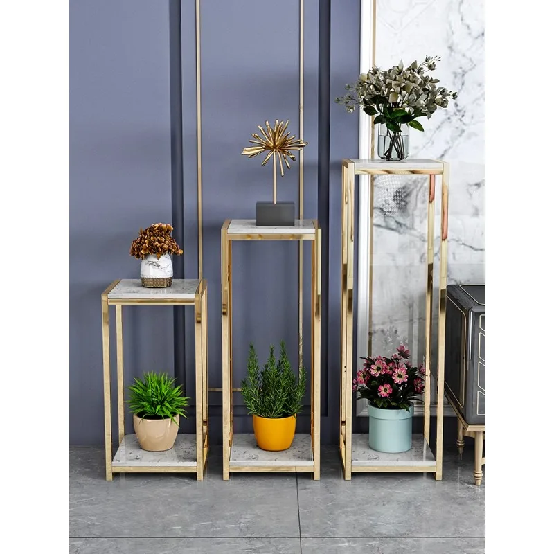 

Stainless steel Nordic modern light luxury living room marble flower stand Internet celebrity floor rack green dill flower stand