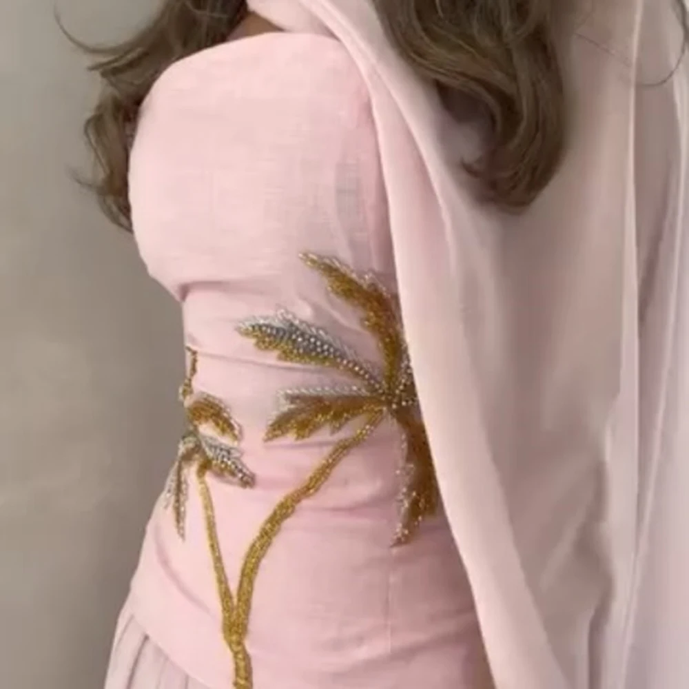Personalizado a linha vestidos de noite até o chão gola alta sem mangas vestido de baile moda flores miçangas simples roubou vestido de festa