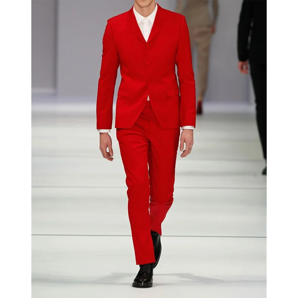 

Red New Arrive Style Men Suits 2 Piecs Blazer Pants Single Breasted Fashion Prom Casual Business Homecoming Suits