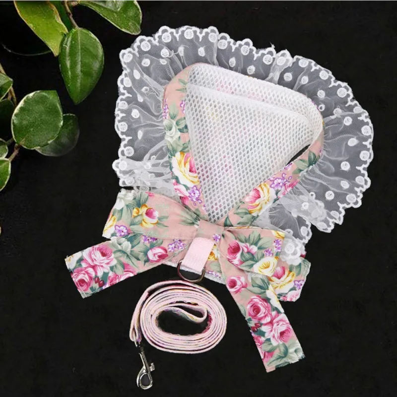 Dog Harness Beautiful Lace Cat Leash Bow Knot Chest Strap Dog Collar Pet Supplies Accessories Puppy Leash Red Bow Harness Rope