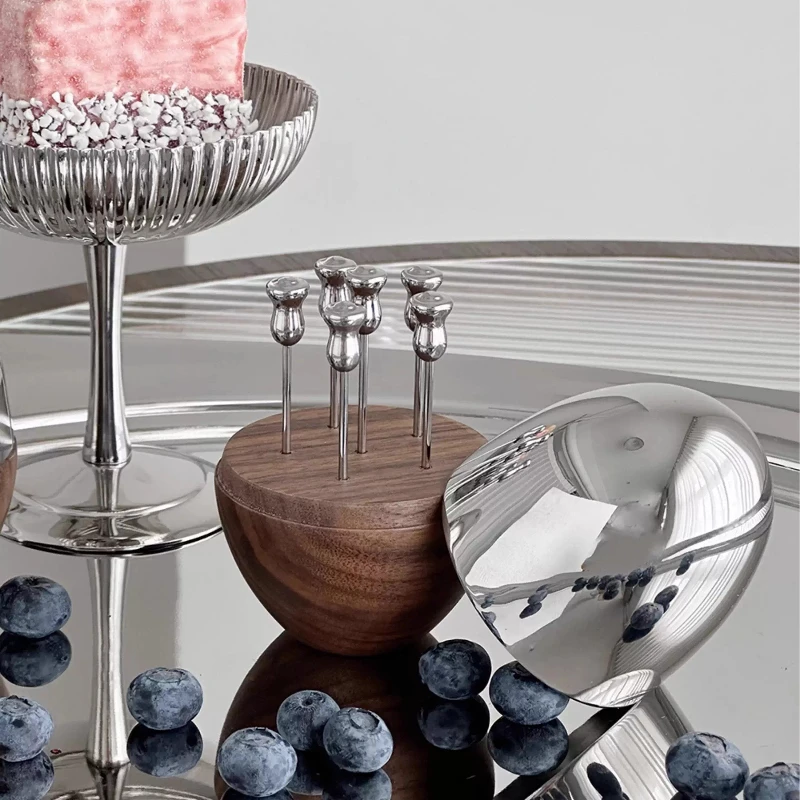 

Скандинавские вилки для фруктов, креативные шампуры из ореха и нержавеющей стали, роскошные фруктовые шампуры для вечеринок, современная десертная посуда