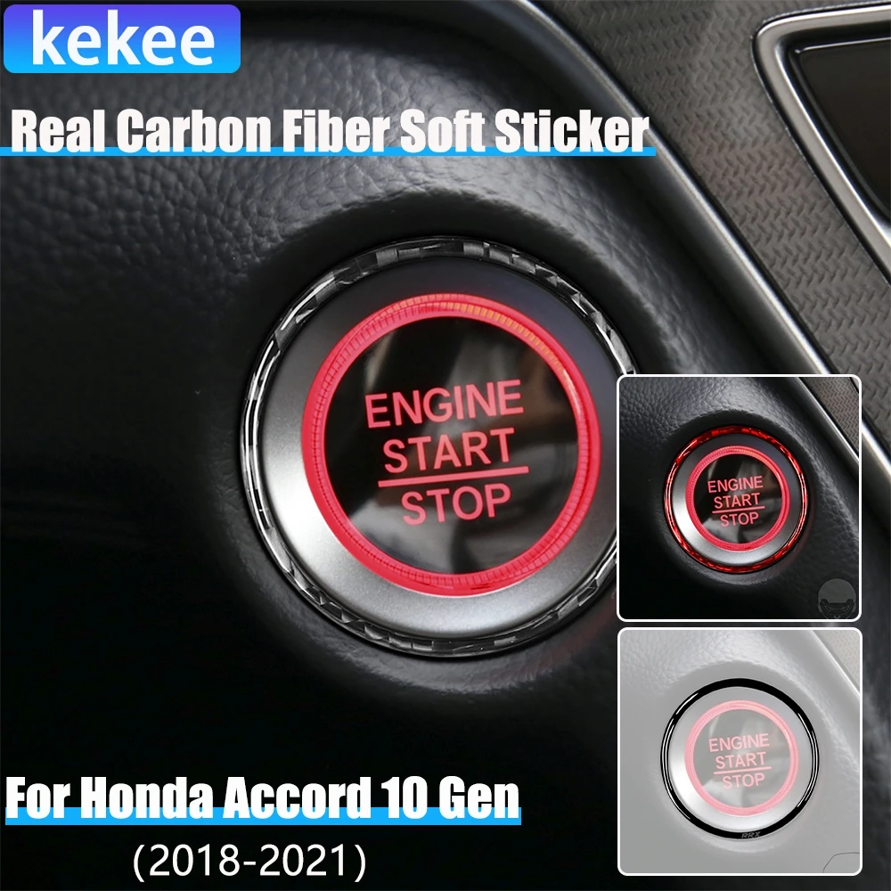 

Real Carbon Fiber Car Accessories Engine Start Ring Decorative Cover Soft Sticker For Honda Accord 10th Gen 2018 2019 2020 2021