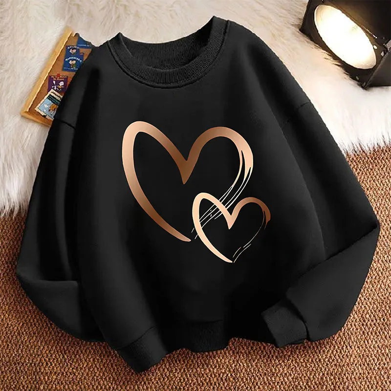 Modische Mädchen-Herzdesign-Pullover Kinder-Sweatshirt Frühling O-Ausschnitt Grafik-Print Hoodie Mädchen Kinder-Kapuzenpullover