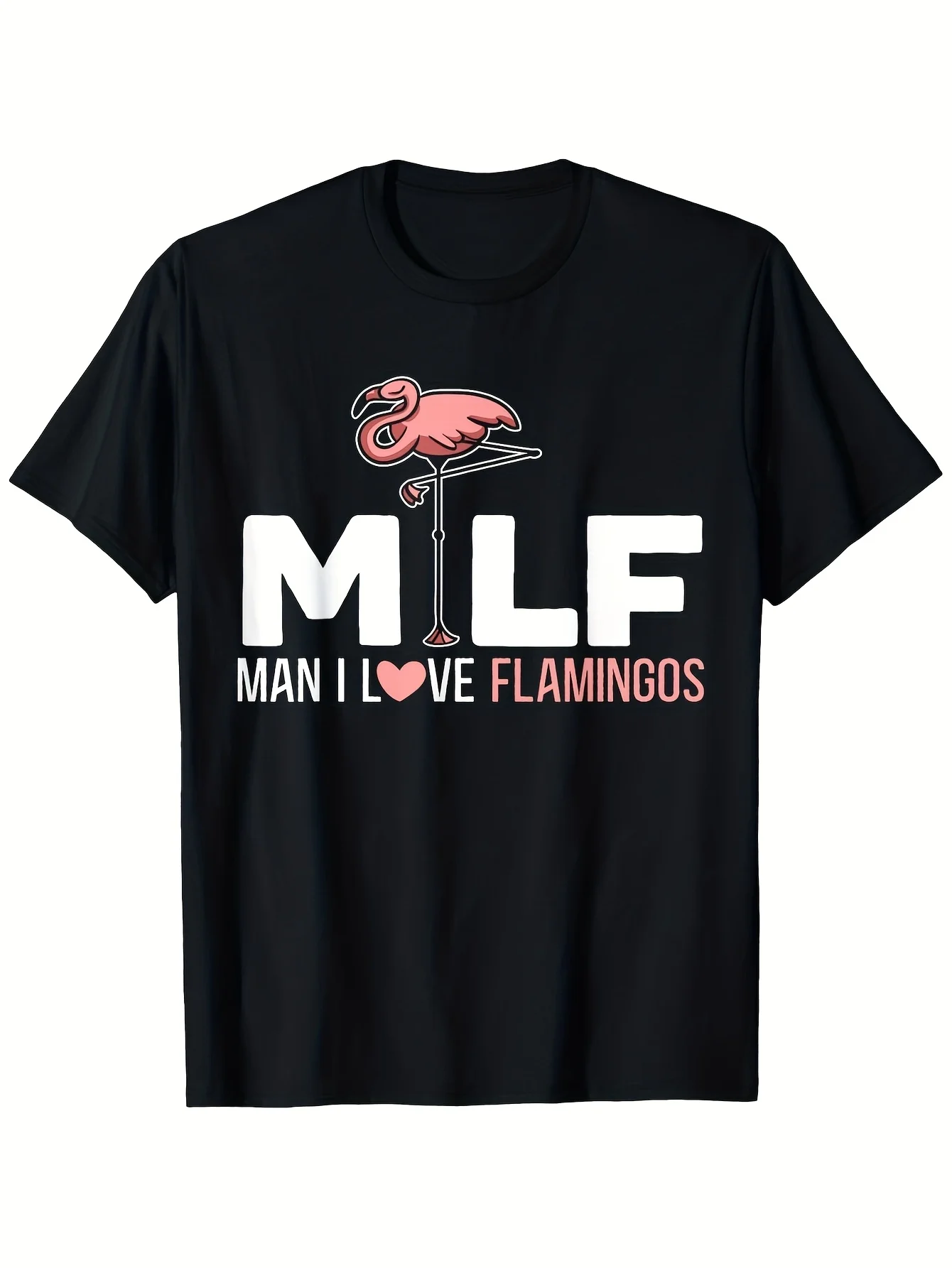 2026 LocalMen's for Man I Love Flamingos Graphic T-Shirt - 100% Cotton Machine Washable Black Tee with Pink Flamingo & Martini D