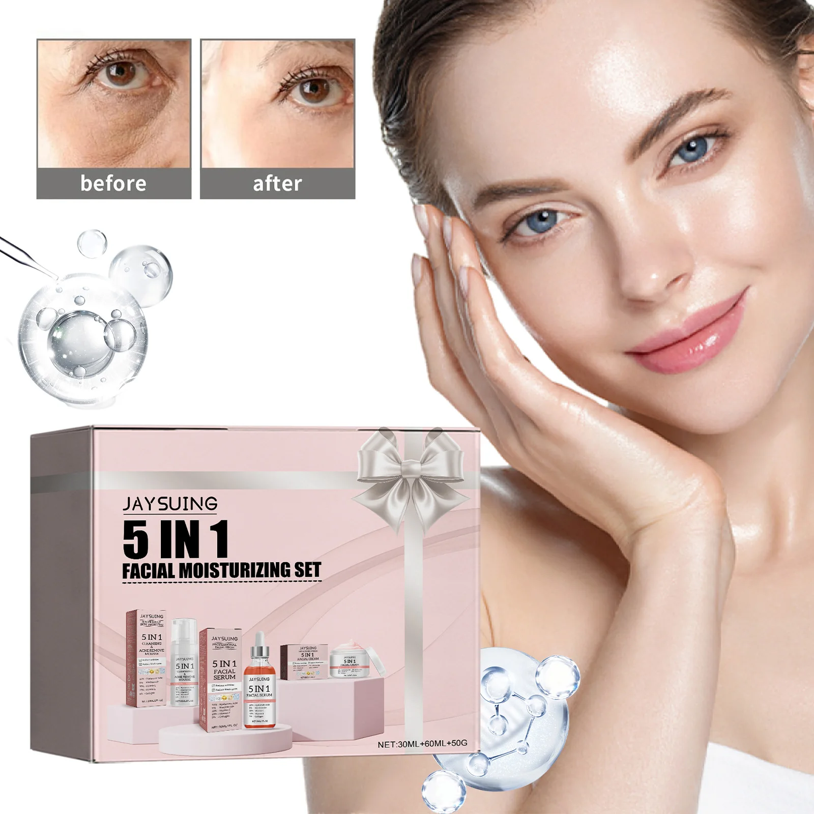 Facial Moisturizing Set Hydrate Brighten Firm Skin Acne Treatment Vitamin C Hyaluronic Acid Facial Serum Shrink Pores Skin Care