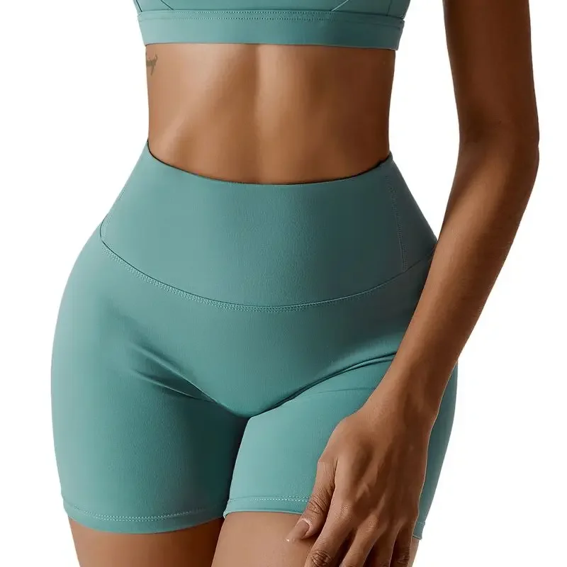 Women's Tight Fit Brushed Crossed High Waisted Fitness Shorts Sports Style Solid Color Shorts for Gymnastics Running Yoga