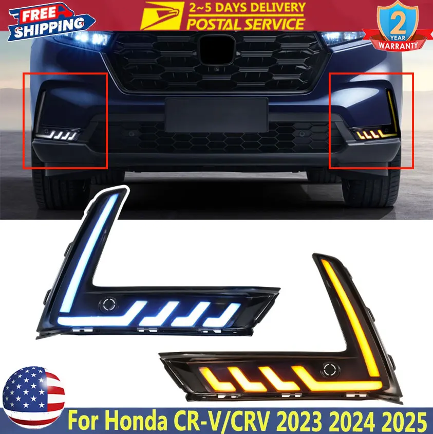 

Автомобильные светодиодные дневные ходовые огни для Honda CR-V CRV 2023 2024 2025 светодиодные DRL динамические противотуманные фары с указателями поворота 3-цветные трансформации