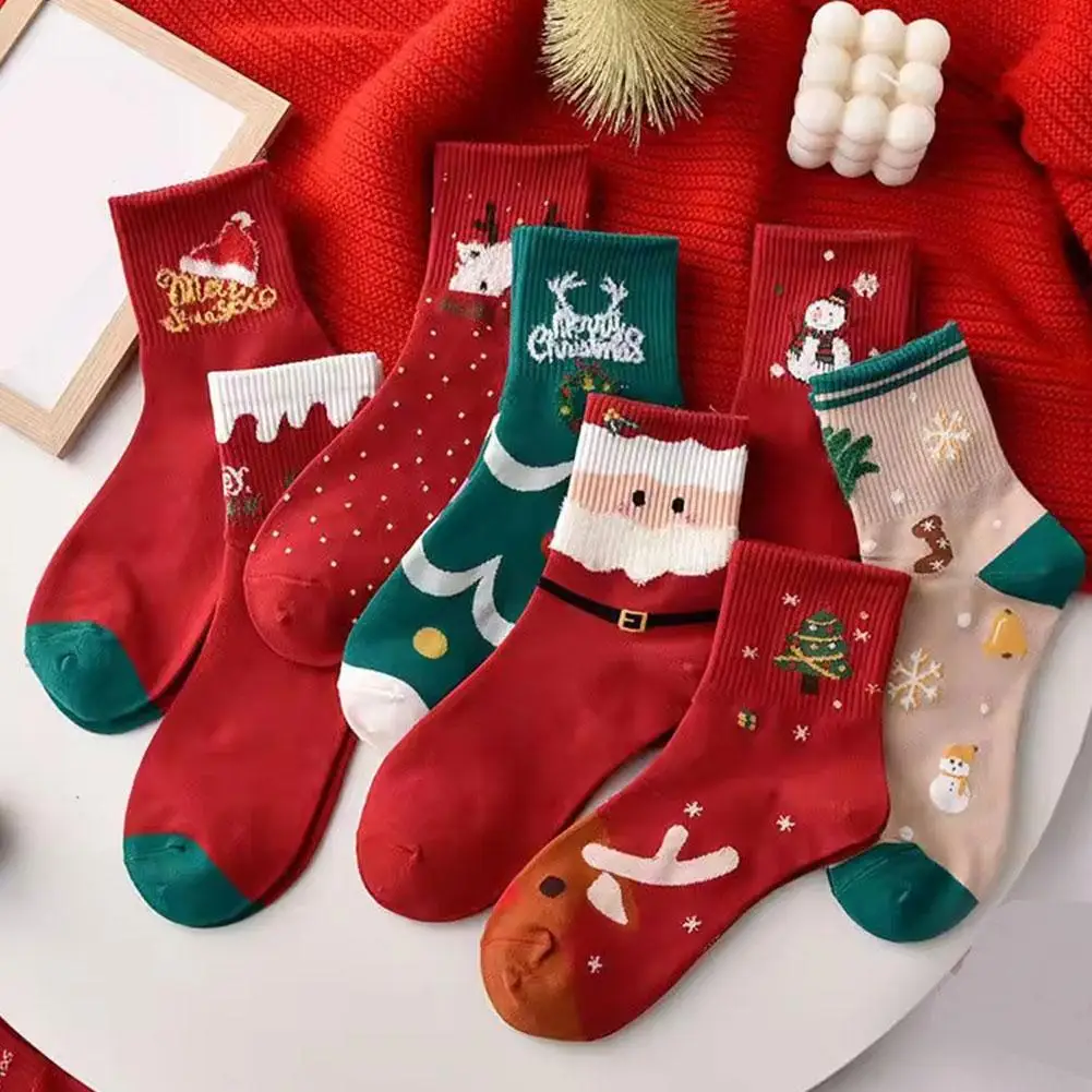 5Pairs Christmas Theme Socks Merry Christmas Decorations For Home Xmas Gifts For Friends/Kids Winter&Autumn Socks