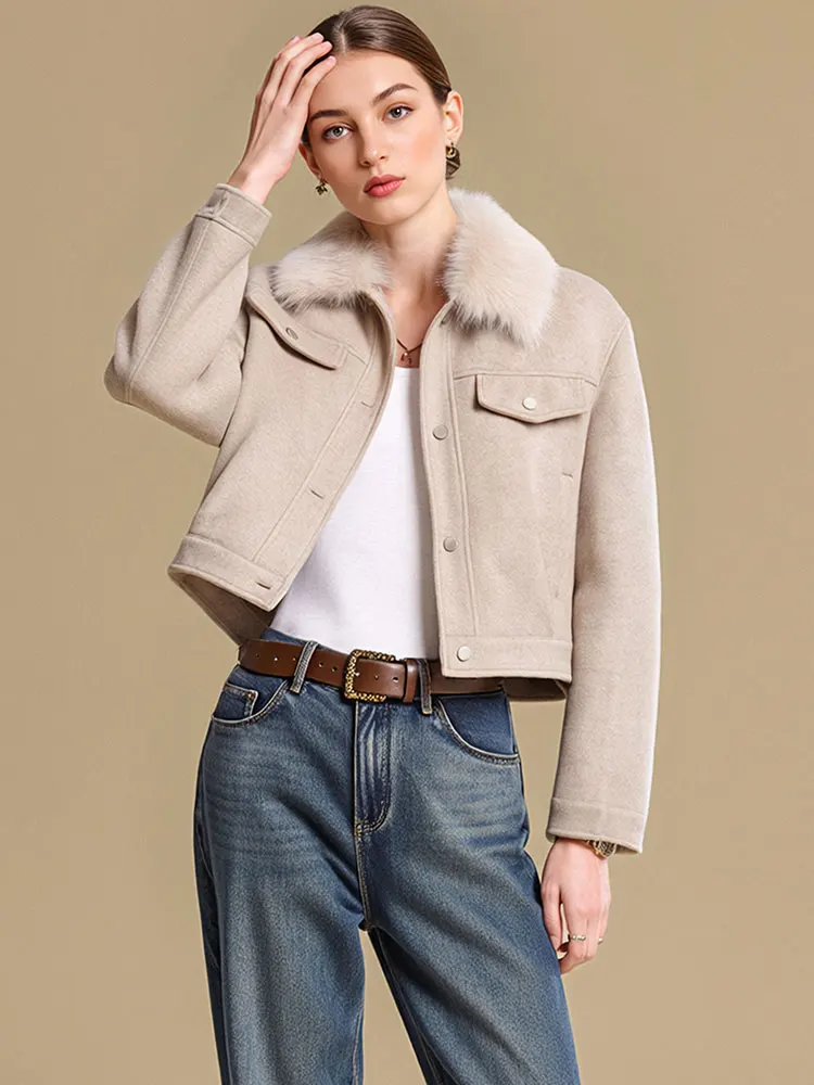 

HH Autumn Winter Jacket For Women Fashion High Street Faux Fur Collar Elegant Solid Long Sleeve Single Breasted Cropped Coat Top