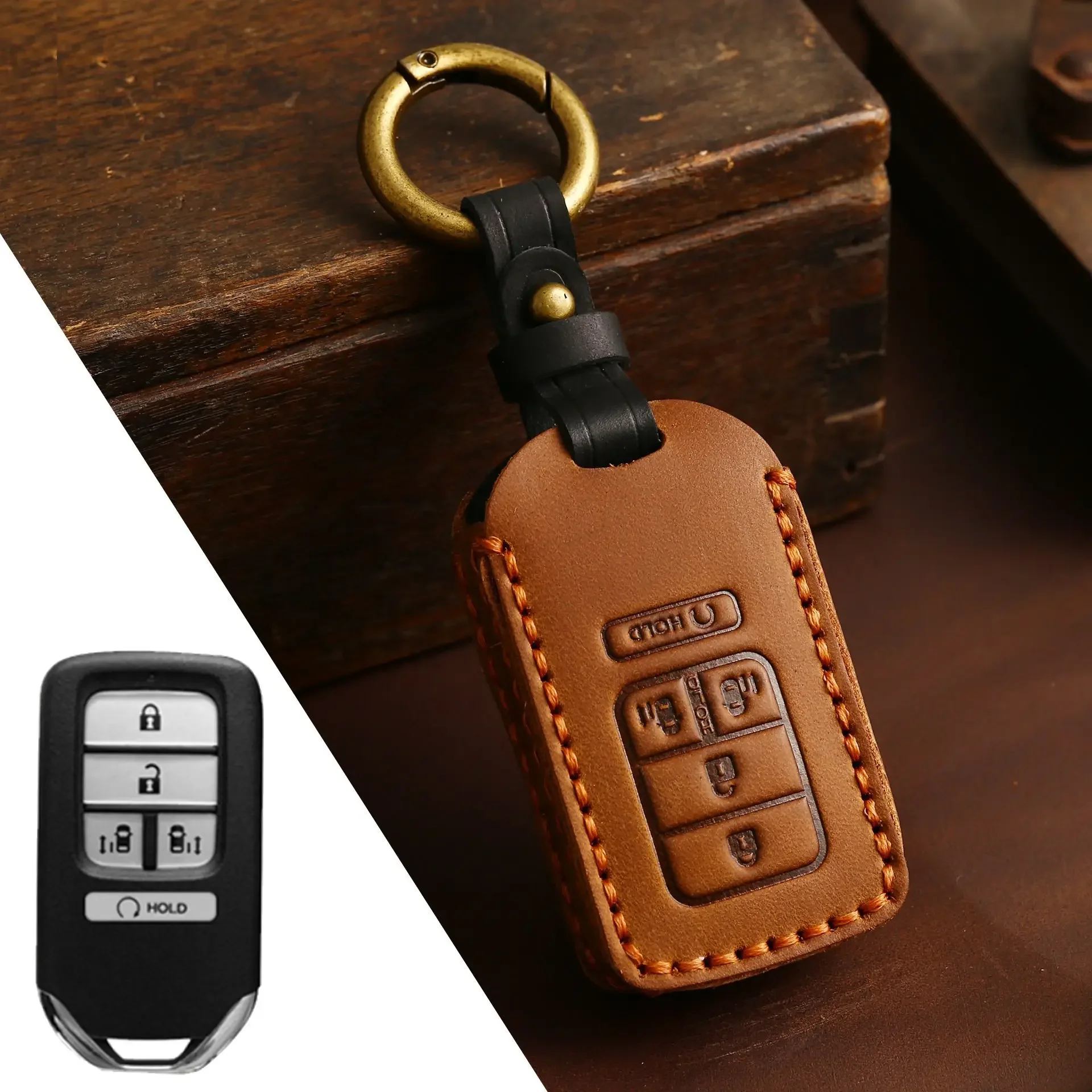 

1pc 5/6 Bottons Leatehr Car Key Case Cover For Honda Civic CRV HRV Accord Pilot Freed Vezel Odyssey Elite Ex 2018 2019