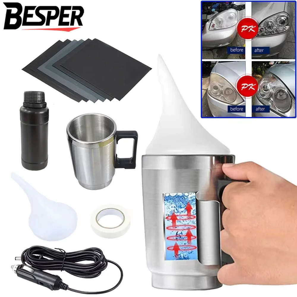 Heating Atomizing Cup Car Headlight Polish Repair Tool Restoration Liquid Polymer Headlamp Renovation Repair Clean Kit