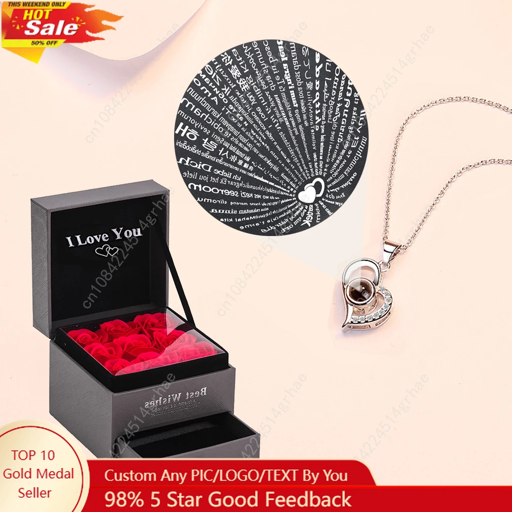 

Love Zircon Necklace 100 Languages I Love You projection Pendant For Women With 9 Roses Gift Box 2023 Hot romantic accessories
