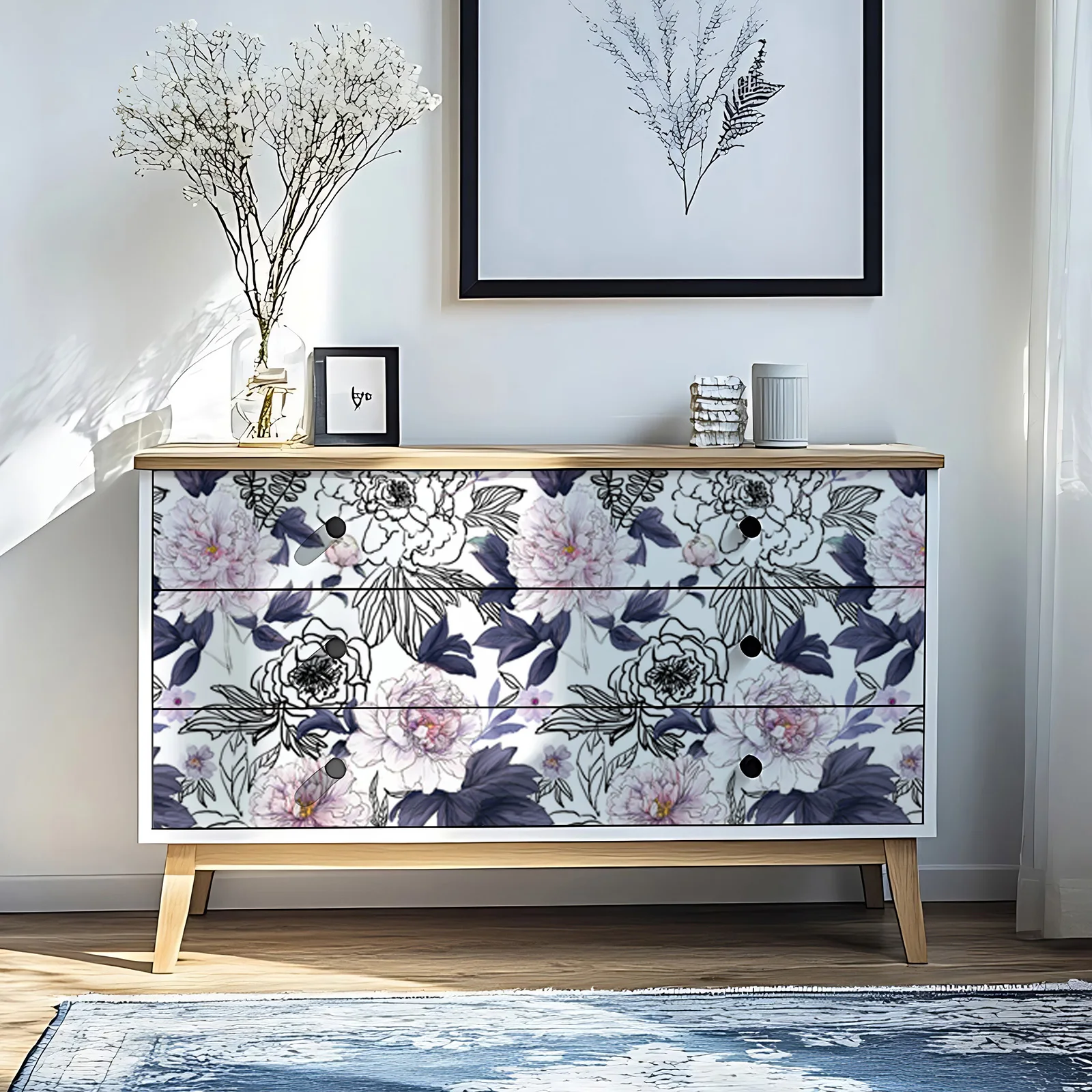 

Ретро фиолетовые обои с цветочным рисунком, самоклеящиеся ПВХ водонепроницаемые обои, съемный шкаф, милая наклейка на стену, украшение для комнаты и дома