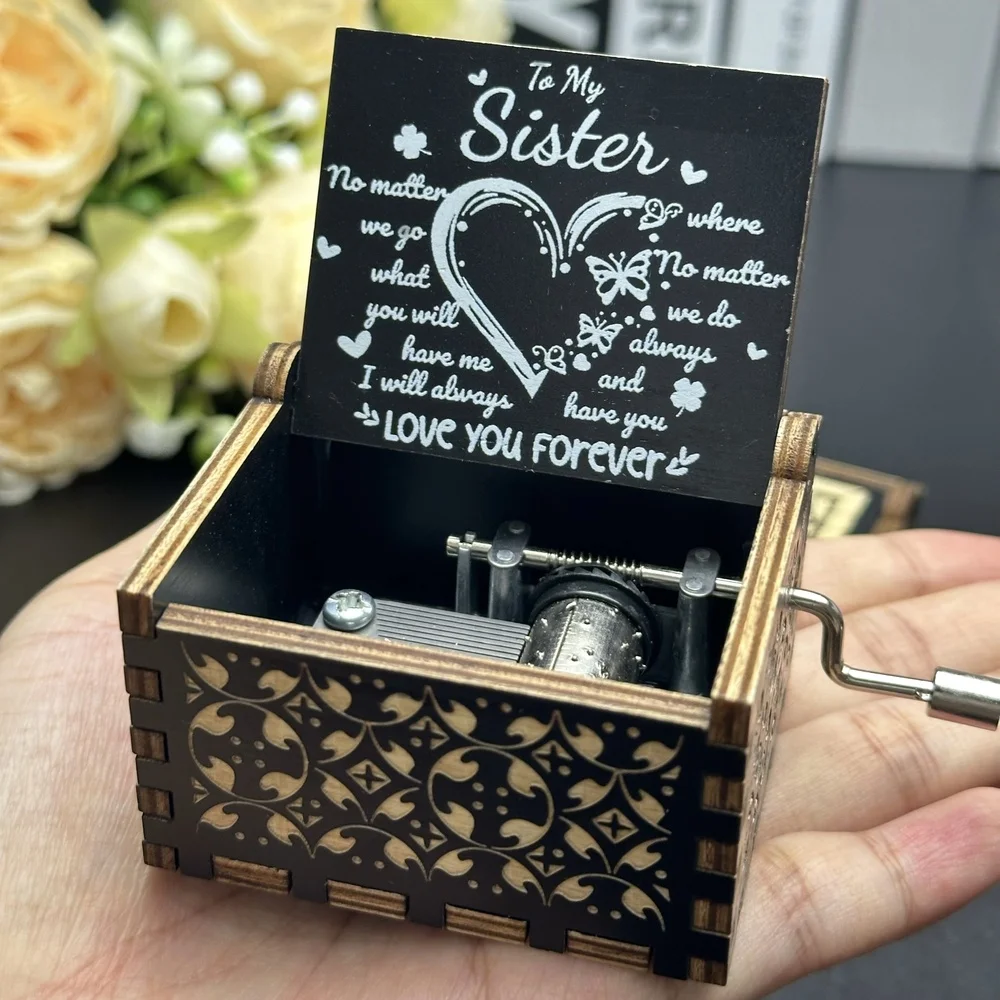 1 قطعة صندوق تشغيل الموسيقى الخشبي العتيق المنحوت بالليزر، عيد الأم/عيد الميلاد/الذكرى السنوية/هدية الزفاف، مكتب مكتب غرفة العائلة