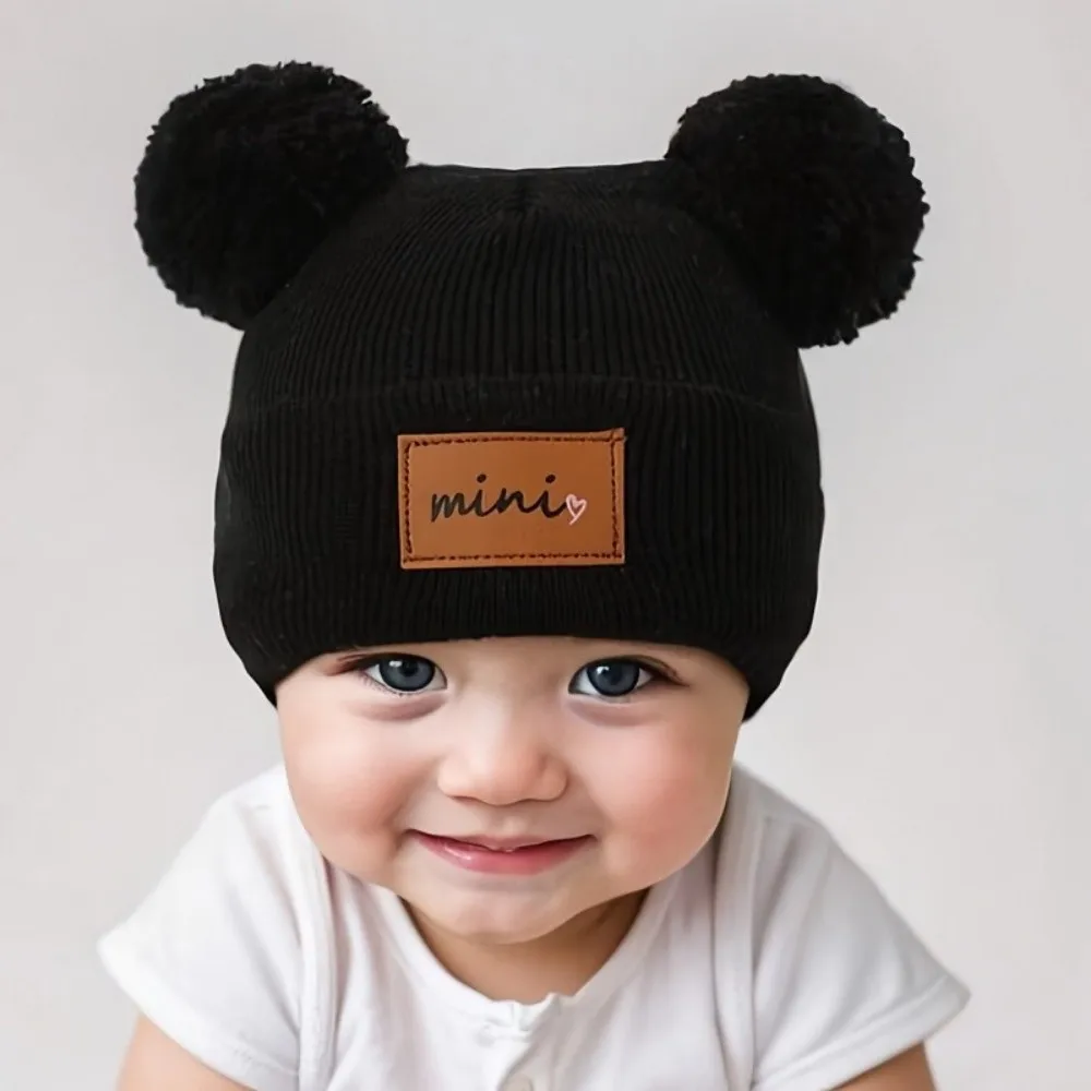 Double Ball 0-3 Years Old Infant Knit Beanie Windproof Breathable Baby Beanie Hats Soft Stretchy Infant Bonnet Autumn Winter - view 5