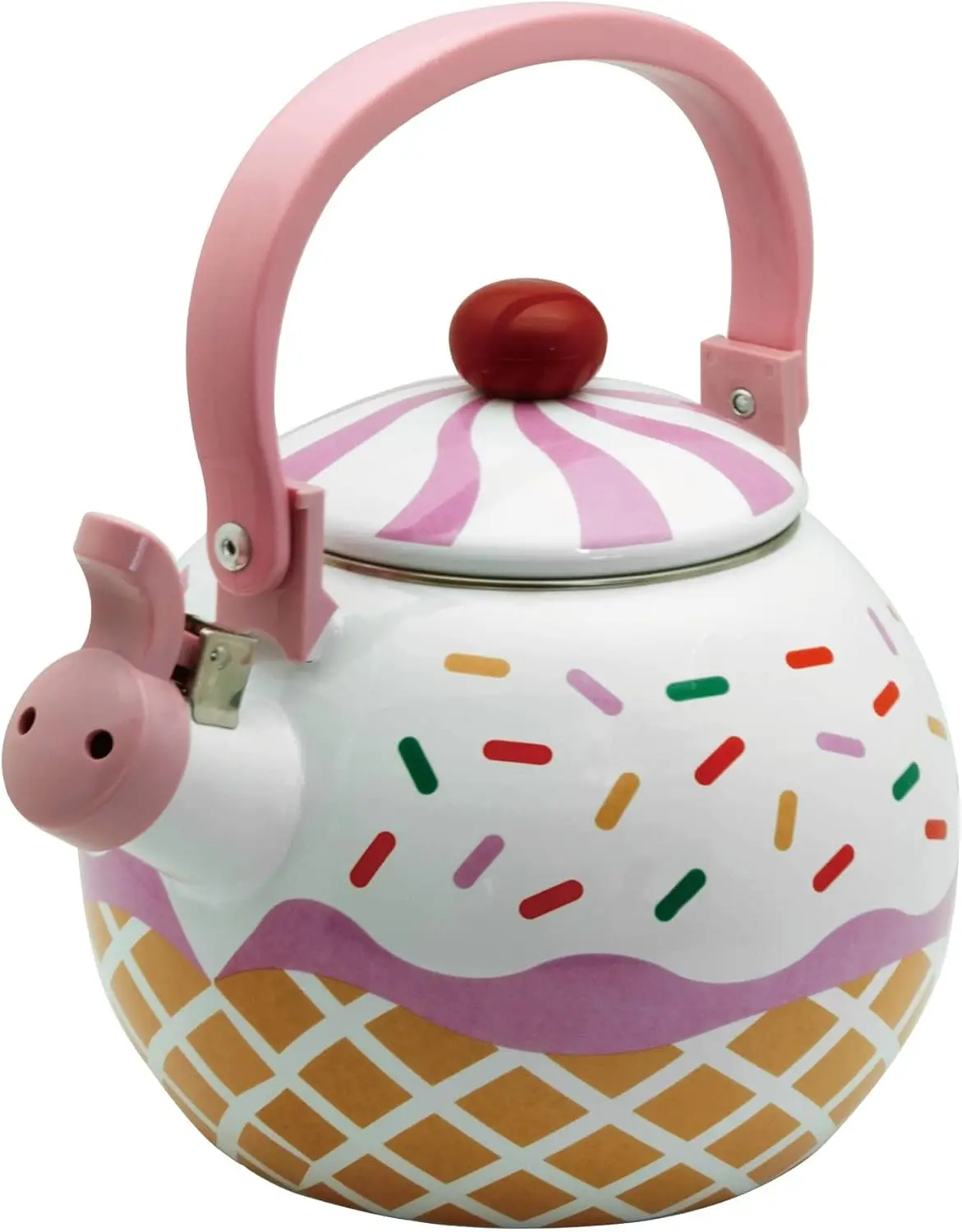 

Whistling Tea Kettle for Stove Top Enamel on Steel Teakettle, Strawberry Cupcake Design Teapot Water Kettle Cute Kitchen Accesso