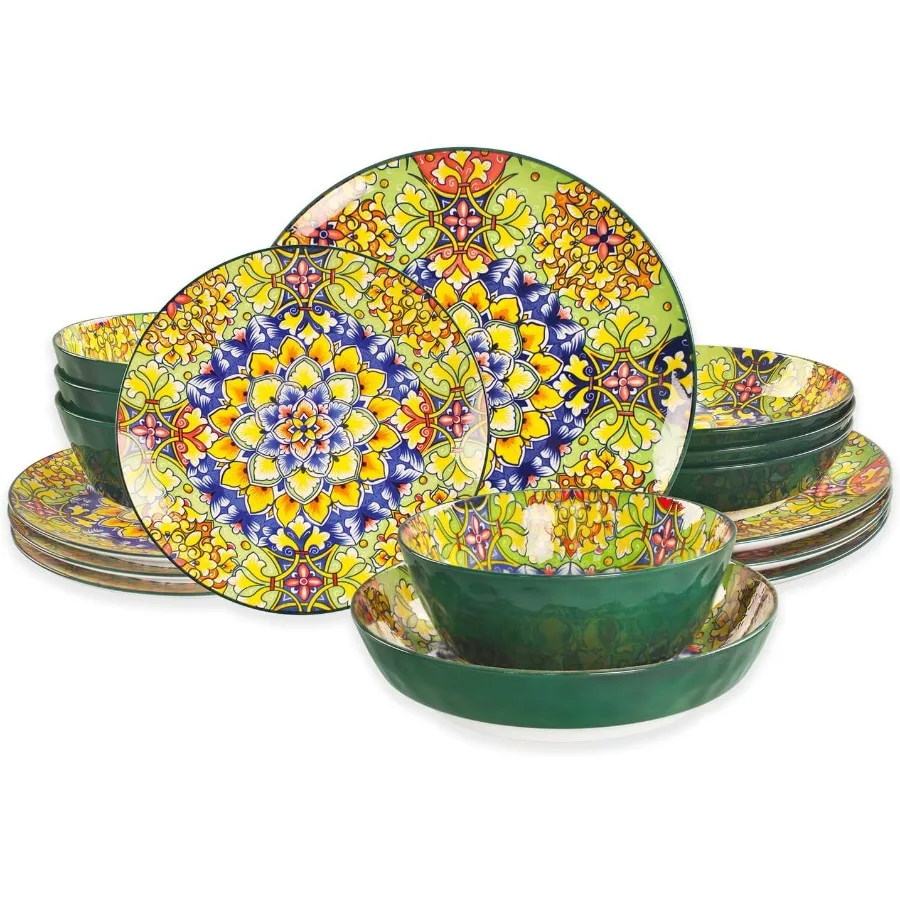 Mandala Dinnerware Sets Plates and Bowls Set Porcelain Dishes Service for 4 Zanzibar Bohemian Style Dining Ware for Kitchen and