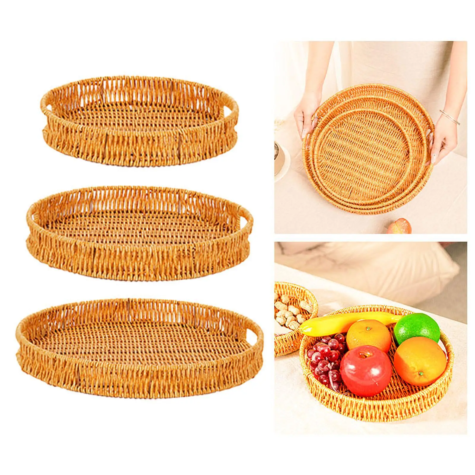 Imitation Rattan Bread Basket Forks Spoons Storage Organizer Snack Tray Fruit Tray for Cupboards Napkins Spoons Fruits Onions view 6