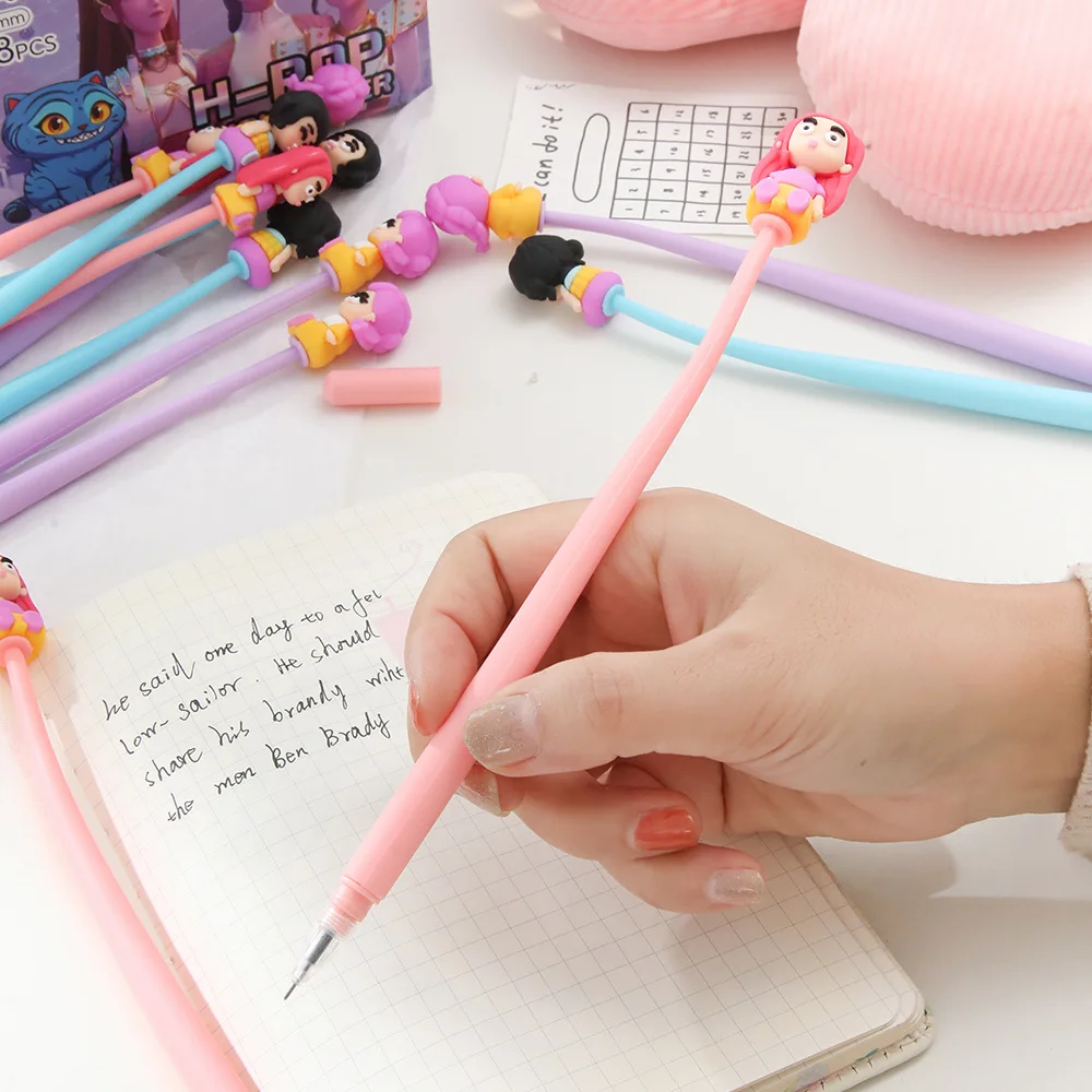 3/6 Pcs KPop Demon Hunters Shaker Gel Pens Cartoon Soft Neutral Pen Black 0.5MM School Supplies Back To School - Image 3