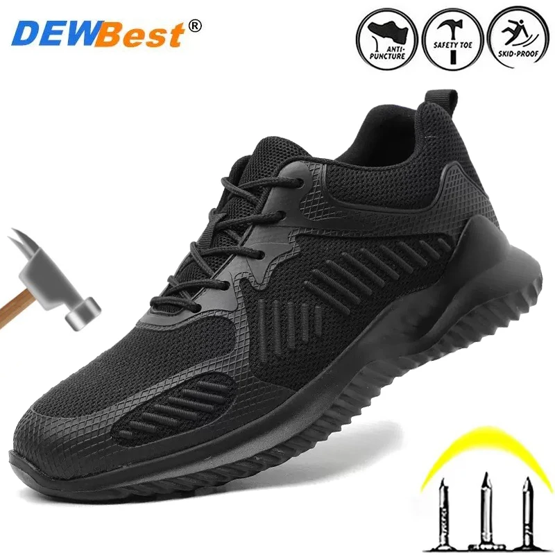 Zapatos de seguridad ligeros y transpirables con suela suave para hombre, calzado de trabajo con cabeza de acero para las cuatro estaciones, antigolpes y antipinchazos, para verano