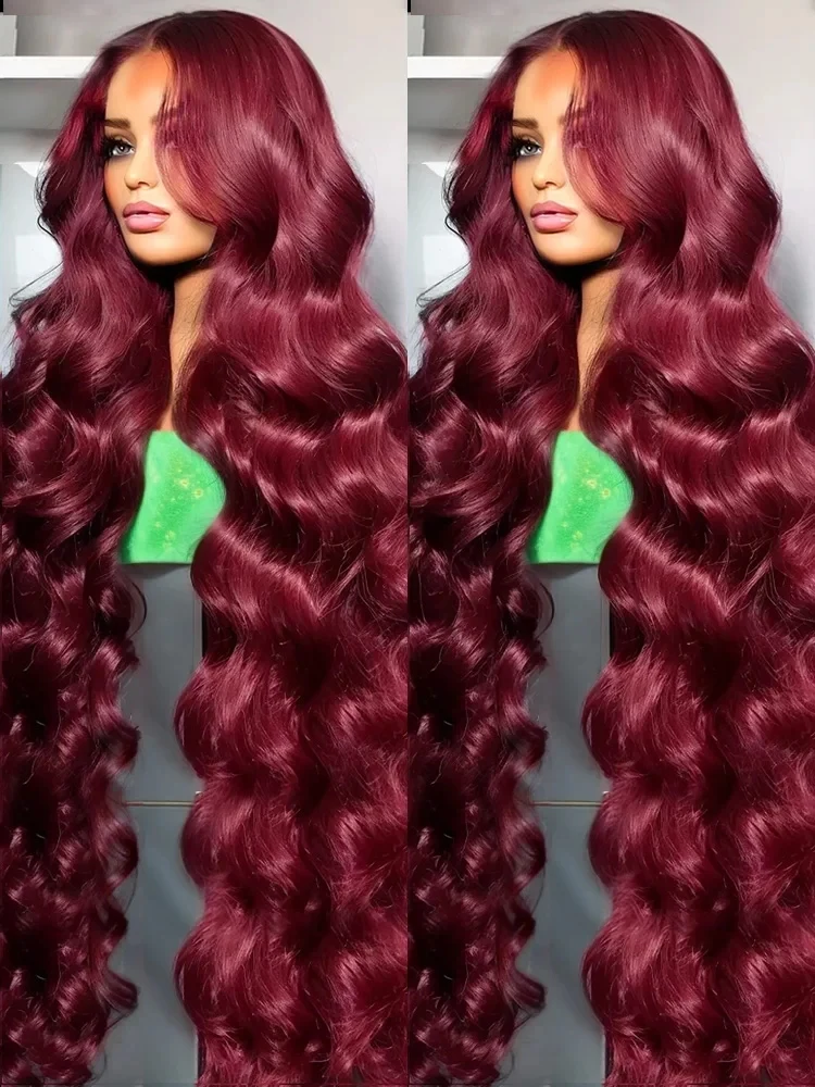 High Density 99J Burgundy 13x4 13X6 HD Body Wave Lace Front Human Hair Wig 30 40 Inch Red Colored Water Wave Lace Frontal Wigs