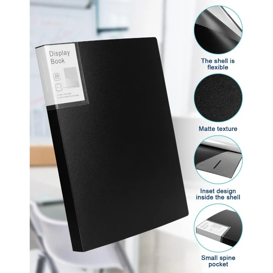 Carpeta de portafolio para obras de arte Carpeta de portafolio de arte 2 paquetes 9x12 Libro de demostración Carpeta de portafolio negra con carpeta de película protectora ingenio