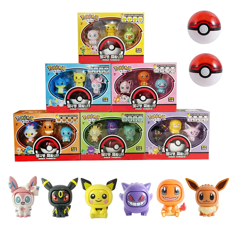 

Экшн-фигурка покемона, меняющая лицо, Пикачу, Пичу, Эви, лапрас, гэнгар, Mew кукла, эльф, тыкать мяч, оригинальный игрушечный набор для покебола, подарок для детей