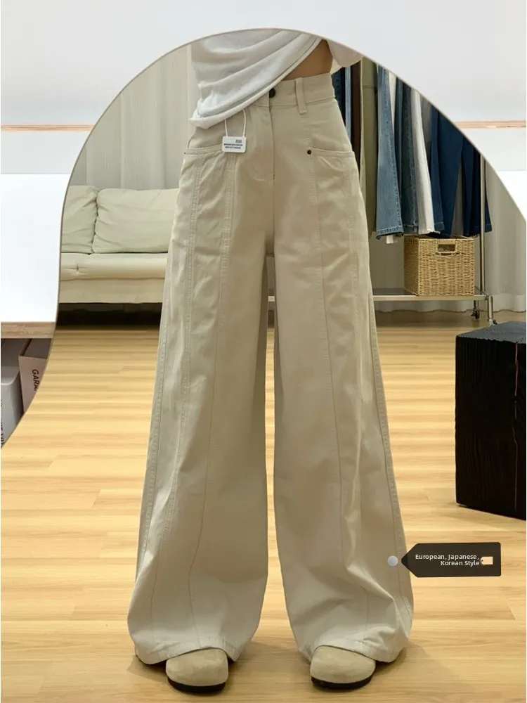 

High Waist Wide Leg Jeans Women's Fashionable American Style Cargo Denim Pants Summer New Loose Drapey Straight Cut Trousers