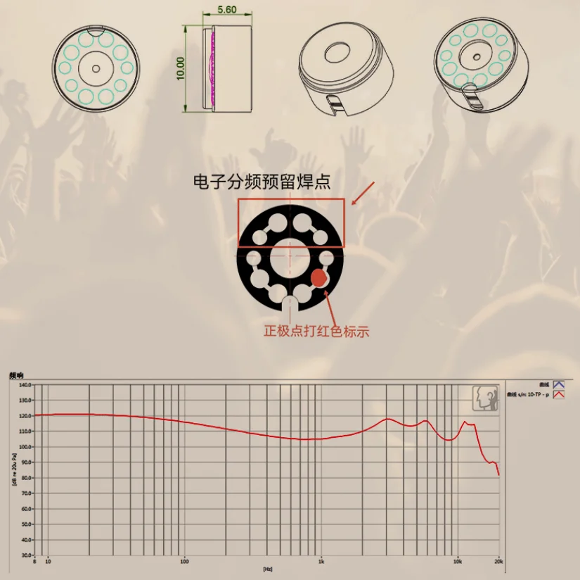 10mm unidade de alto-falante 10mm bobina movente plana unidade eletrostática ferro em movimento cerâmica nanotube carbono 2 pces