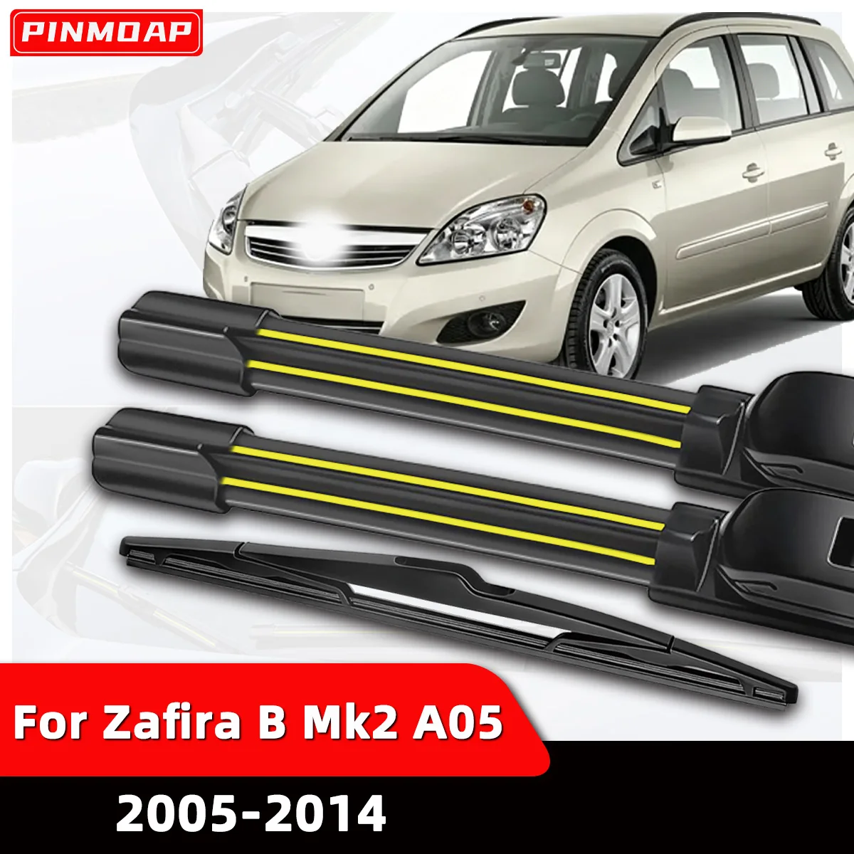 PINMOAP Car Wiper Blades Are Suitable For Opel Zafira B Mk2 A05 2005-2014 Silent High-Definition Wiper Rubber Strip Accessories