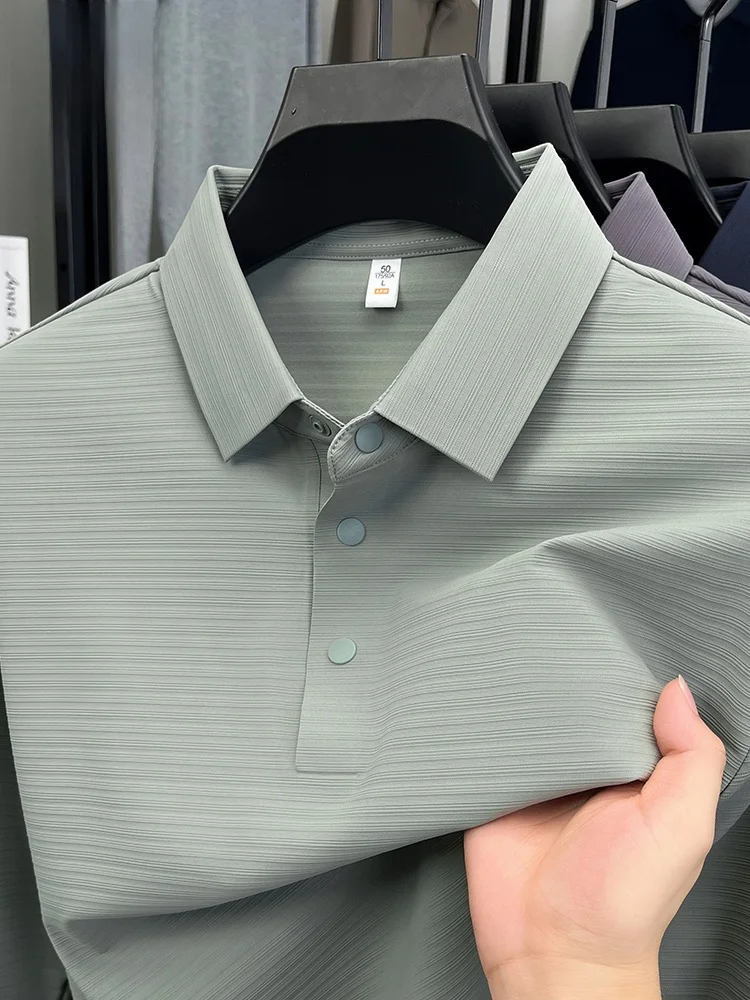 

Мужская повседневная футболка с тонким воротником, однотонная, текстурная, для весенне-осеннего сезона