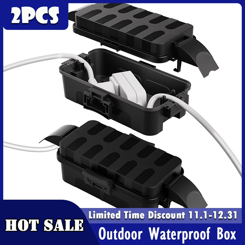 

2Pcs Outdoor Waterproof Cable Box with Removable Shield Cover IP55 Waterproof Protective Box for Plug/Christmas Decoration/Light