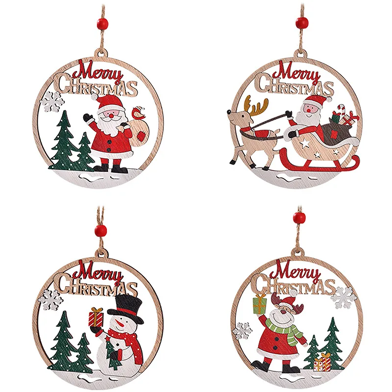 2024 Christmas Wooden Pendants Xmas Tree Hanging Ornaments Reindeer Christmas Decor Gingerbread Holiday New Year Decorations