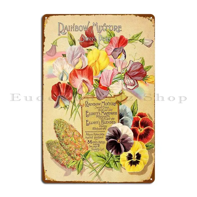 Rainbow Mix Sweetpea Pansy Mignonette Vintage Seed Catalogue Advert Metal Plaque Customize Cinema Party Create Tin Sign Poster