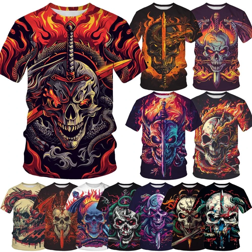 

Camiseta de manga corta con estampado 3D para hombre y mujer,camisa informal de estilo Hip hop,gótico,divertido,de verano