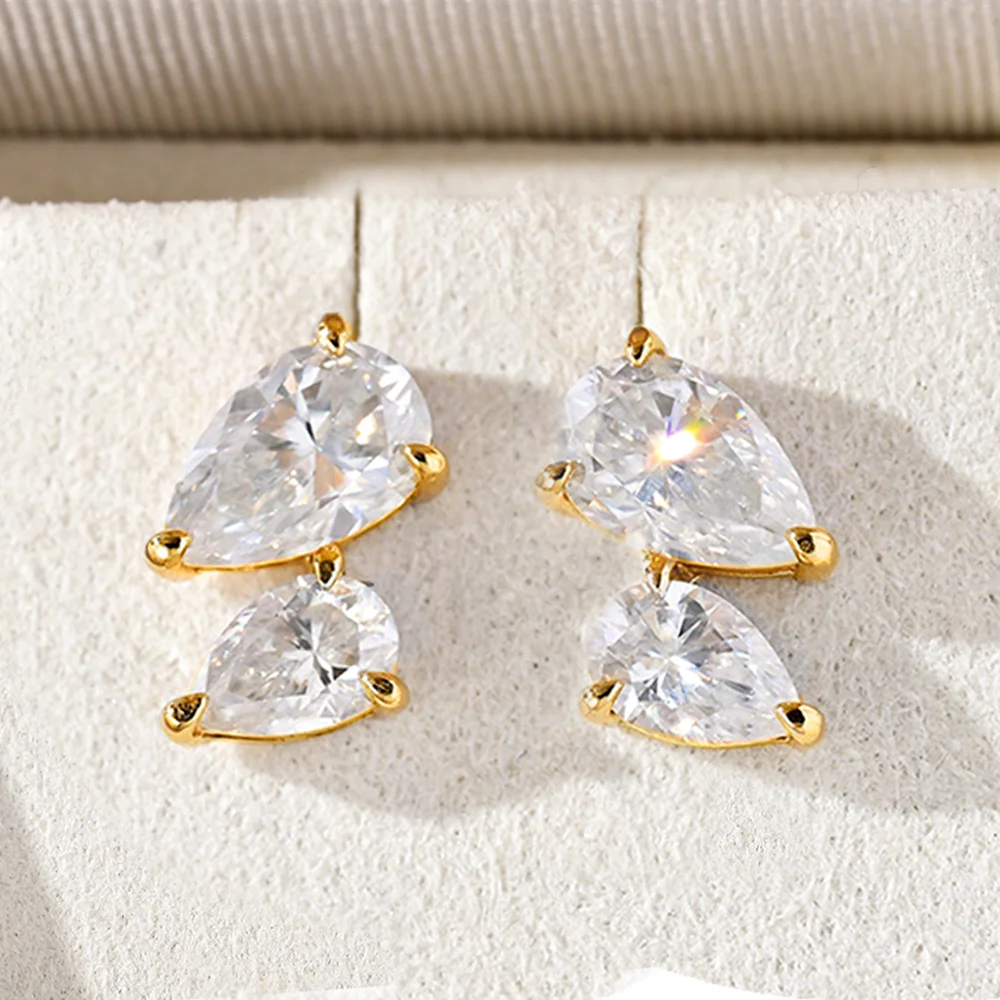 

3cttw Pear Cut Moissanite Stud Earrings 100% S925 Silver Waterdrop Double Lab Diamond EarStud Party Jewelry Gift For Women