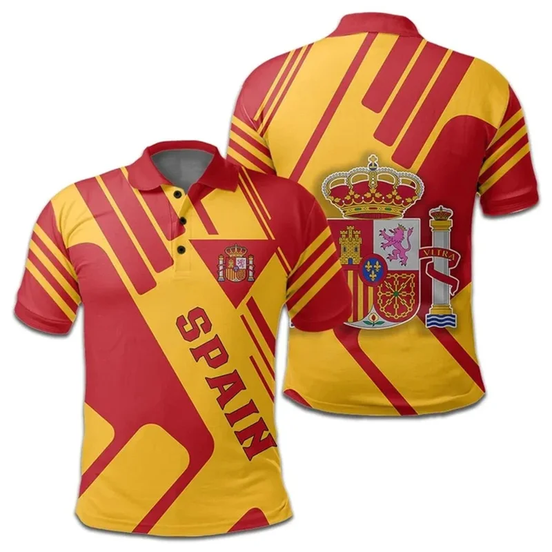 Fashion 3d Printed Spain Flag Polo Shirt Men Lapel Button Tshirt Summer Casual Short Sleeve Shirts Sports Tees Top Male Clothing