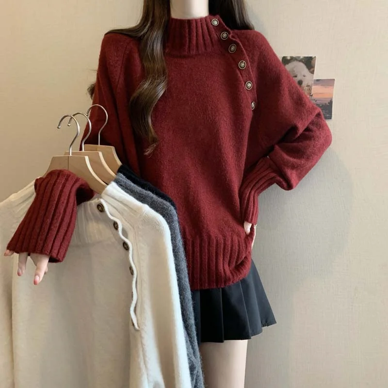 

Women's Knitted Sweater Non-Balloning High Collar Long Sve Regular Fit Premium Quali Autumn Winter Faion Top