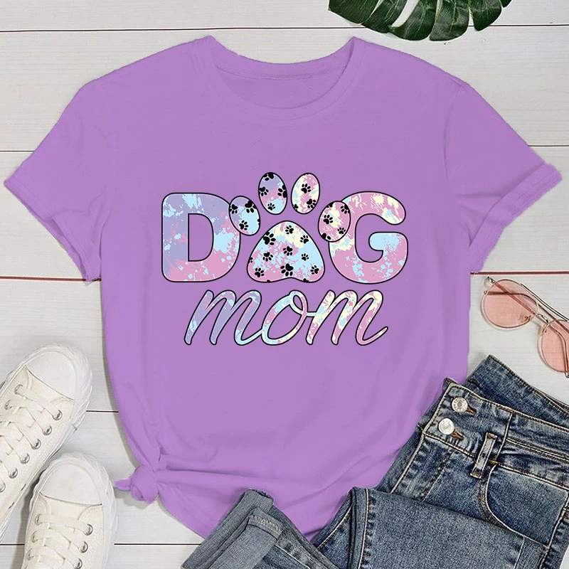 Mother\'s Day T shirt New Dog Mom Print T Shirts Women Casual Round Neck Tees Top Summer Cool Loose Short Sleeve