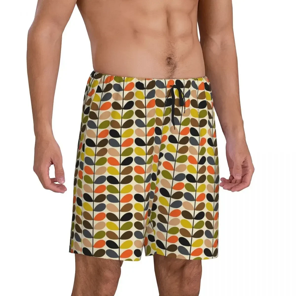 Men's Orla Kiely Pajama Shorts Custom Print Scandinavian Multi-stemmed Flower Sleep Pjs Sleepwear Bottoms with Pockets