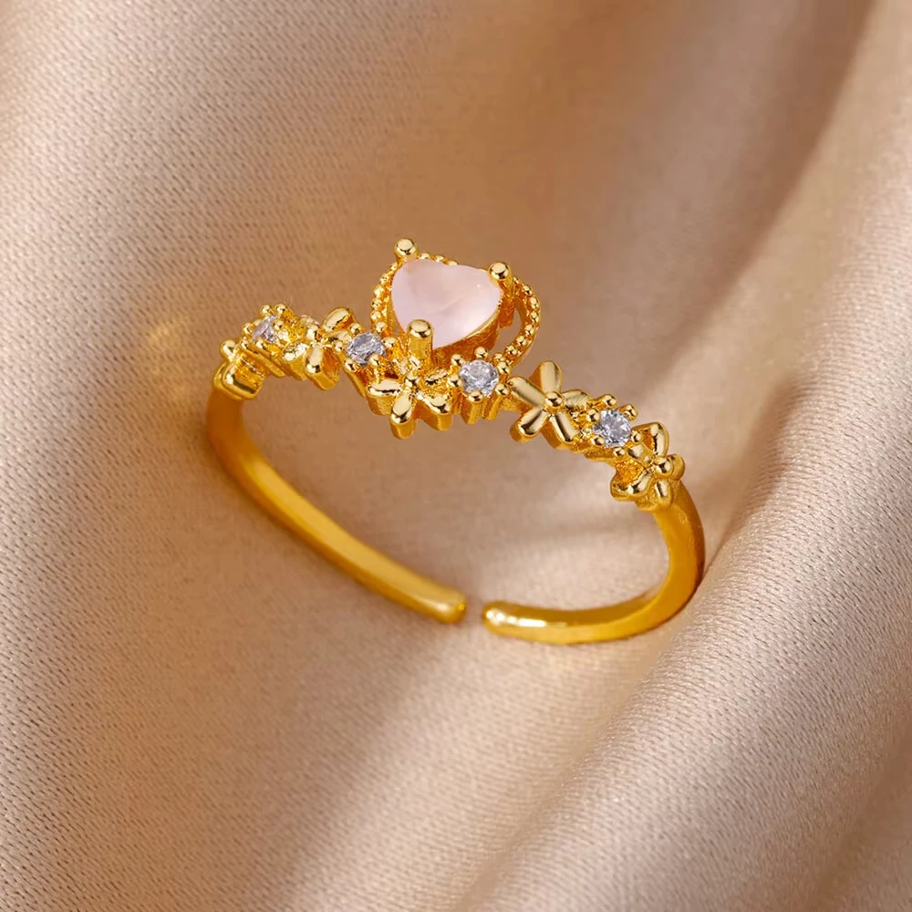 المينا القلب الفولاذ المقاوم للصدأ خواتم للنساء الملونة الزركون افتتاح قابل للتعديل حلقة الأزياء الجمالية مجوهرات الزفاف هدية