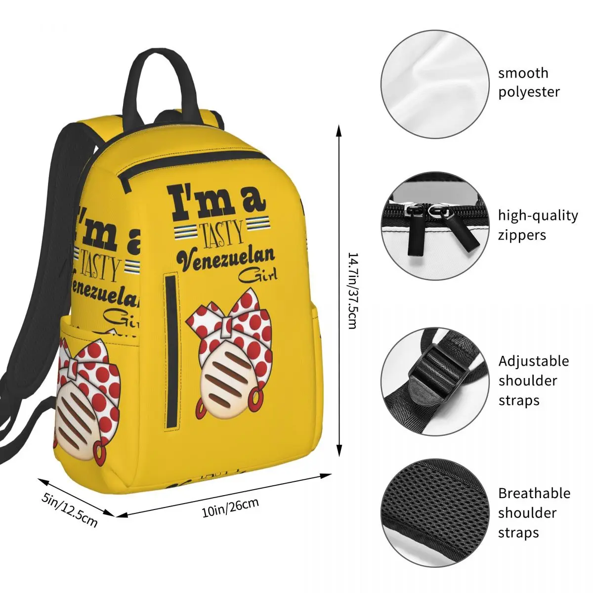 Arepa Venezuela Im A Tasty Venezuelan Girl Backpack Student BookBag Boys Girls School Bag Laptop Shoulder Bags Men Women