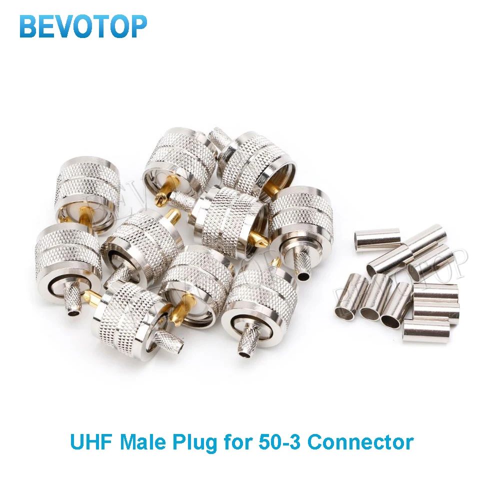 10PCS UHF Male PL259 Plug Crimp RG58 RG142 LMR195 RG400 50-3 Screwed Coupling Connector