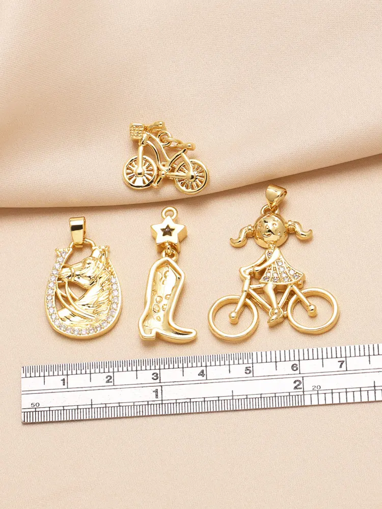 AliExpress OCESRIO White Crystal Star Boots Pendant for Necklace Copper Gold Plated Bicycle Girl Horse Jewelry Making Supplies pdta499