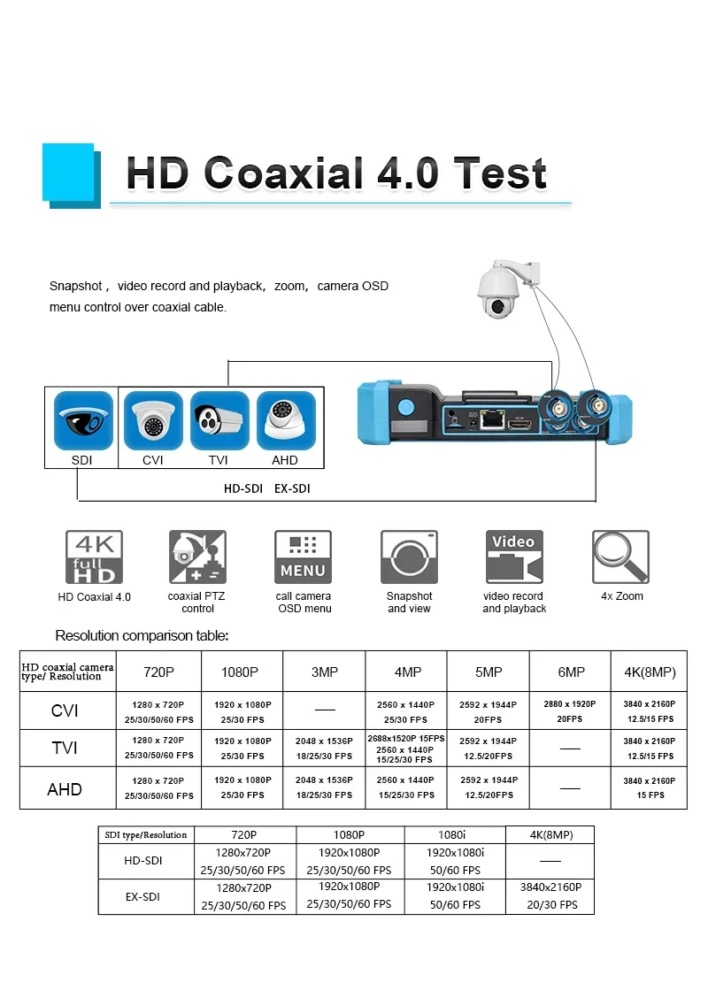 Imagem -04 - Testador de Câmera de Vídeo Cctv com Wi-fi Embutido Testador de Cabos Ptz Ipc5200c 4k Ipc Ahd Tvi Cvi Vga Hdmi Poe Rs485