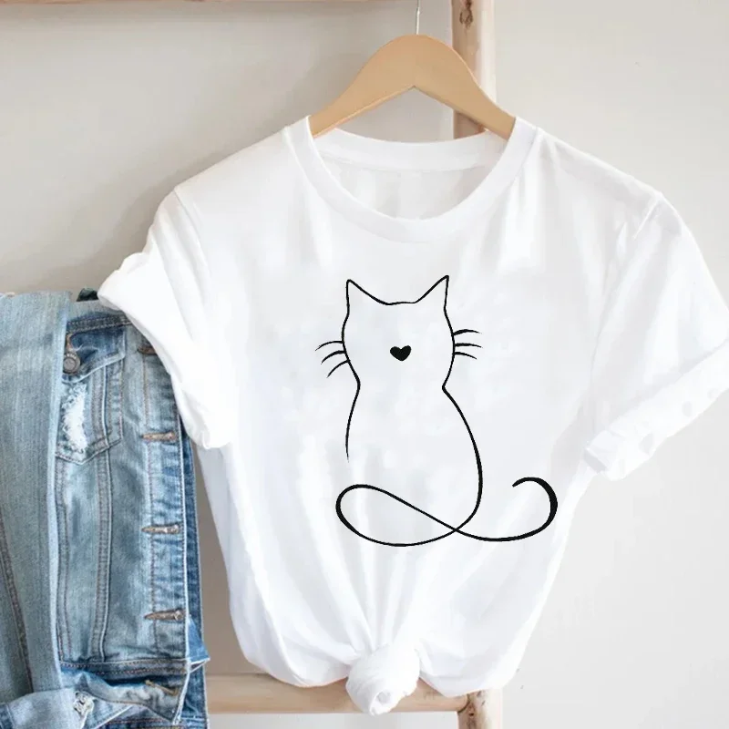 Women Printing Cat Pet Funny Animal Spring Summer 90s Ladies Style Fashion Pretty Print Tee Top Tshirt Nice Graphic T-shirt