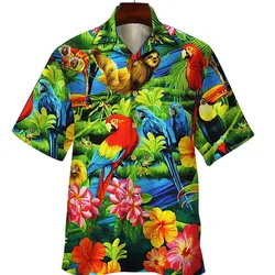 Summer Floral Parrot 3d Print Shirt Men Women Fashion Shirts Single-Breasted Short Sleeve Hawaiian Blouse Men's Clothing